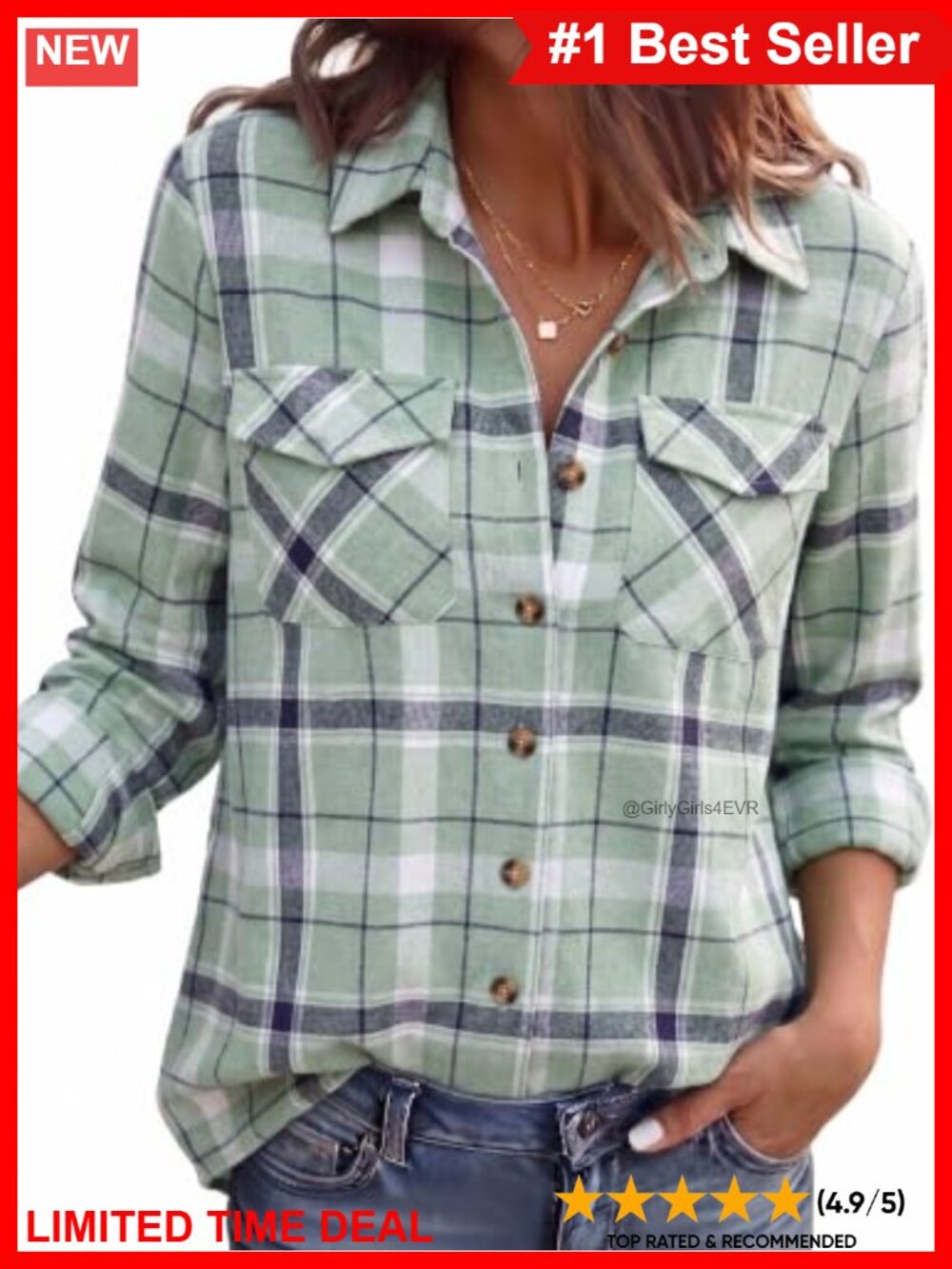 Zeagoo Womens Button Down Flannel Shirt Plaid Lightweight Top with Pockets